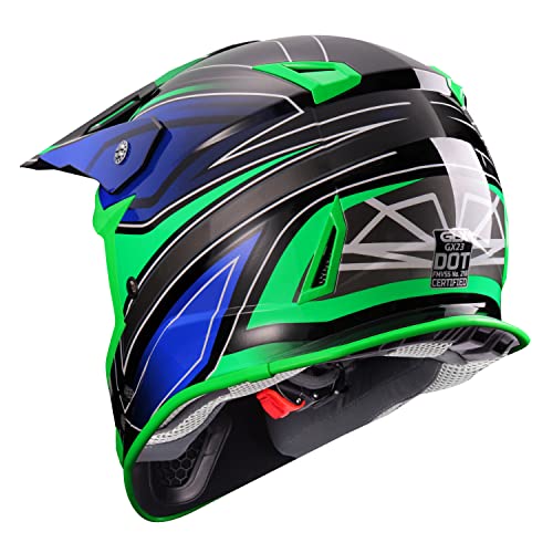 GLX GX23 Dirt Bike Off-Road Motocross ATV Motorcycle Full Face Helmet for Men Women, DOT Approved (Sear Green, Large)