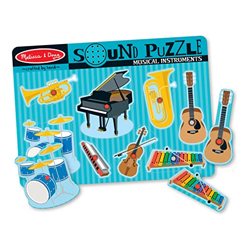 Melissa and Doug Musical Instruments Sound Puzzle - Wooden Peg Puzzle (8 pcs) - Wooden Peg Chunky Baby Puzzle, Music Learning Toys, Musical Sound Puzzles For Toddlers And Preschoolers Ages 2+