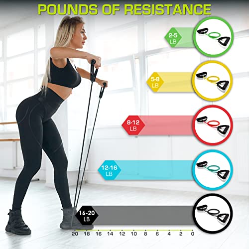 ProsourceFit Tube Resistance Bands Set 2 - 20 LB with Attached Handles, Door Anchor, and Exercise Guide Full-Body Exercises and Home Workouts