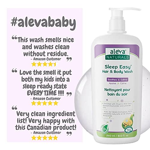 Aleva Naturals Hypoallergenic Sleep Easy Baby Hair and Body Wash for Kids and Toddlers, Plant-Based Organic Aloe Vera Formula with Lavender Scent, Gentle on Eyes and Sensitive Skin - 8 Fl Oz