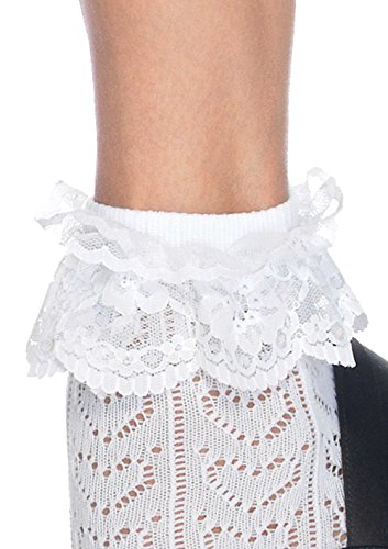 Leg Avenue Women's Lace Ruffle Anklet Socks, White, One Size