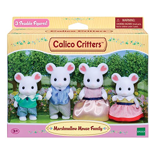 Calico Critters, Marshmallow Mouse Family, Dolls, Dollhouse Figures, Collectible Toys, 3 inches