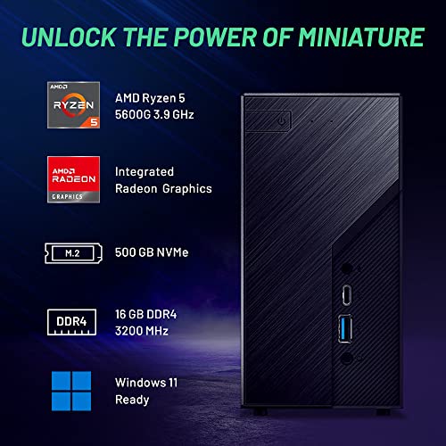 Skytech Mini PC X1 Gaming PC Desktop – AMD Ryzen 5 5600G 3.9 GHz, Radeon Graphics, 500GB NVME SSD, 16GB DDR4 SODIMM RAM, 120W AC Adapter/Wi-Fi, Windows 10 Home 64-bit