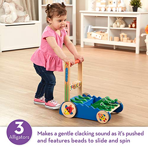 Melissa and Doug Deluxe Chomp and Clack Alligator Push Toy and Activity Walker - Wooden Baby Push Walker For Ages 1+