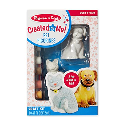Melissa and Doug Created by Me! Pet Figurines Craft Kit (Resin Dog and Cat, 6 Paints, Paintbrush)