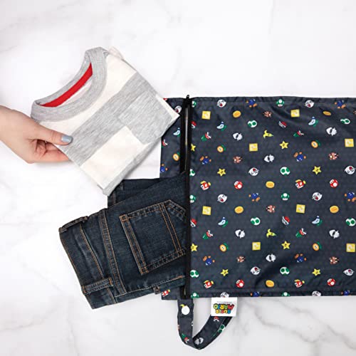 Bumkins Waterproof Wet Bags for Baby, Disney Nintendo Super Mario, Travel, Swimsuit, Cloth Diapers, Pump Parts, Gym Clothes, Toiletries, Strap to Stroller, Zipper Reusable Bag