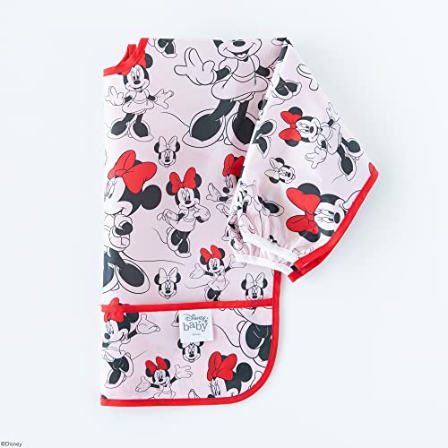 Bumkins Sleeved Baby or Toddler Bib, Smock, Waterproof Fabric, Fits Ages 6-24 Months, Disney Minnie Mouse Classic