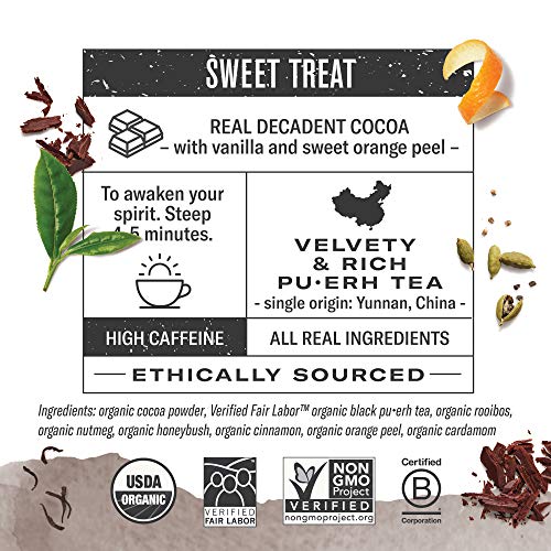 Numi Organic Tea Chocolate Pu-erh, Black Tea, 16 Count of Tea Bags, Pack of 1 (Packaging May Vary)