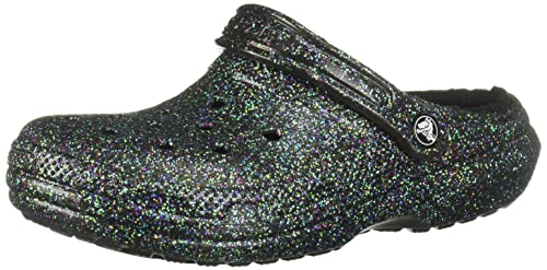 Crocs unisex adult Men's and Women's Classic Lined | Fuzzy Slippers Clog, Starry Skies Glitter, 7 Women 5 Men US