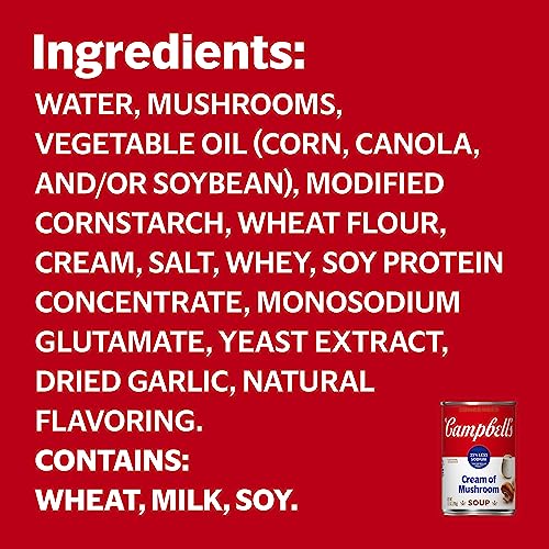 Campbell's Condensed 25% Less Sodium Cream of Mushroom Soup, 10.5 Ounce Can (Pack of 12)