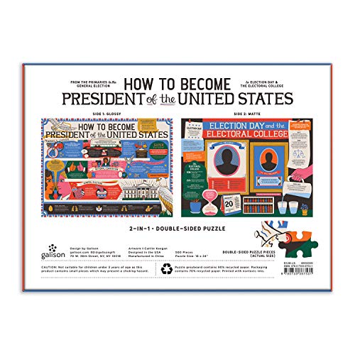 Galison How to Become President of The United States Double-Sided Puzzle, 500 Pieces, 24” x 18” – Jigsaw Puzzle Featuring an Illustration by Caitlin Keegan – Thick Pieces, Challenging Family Activity