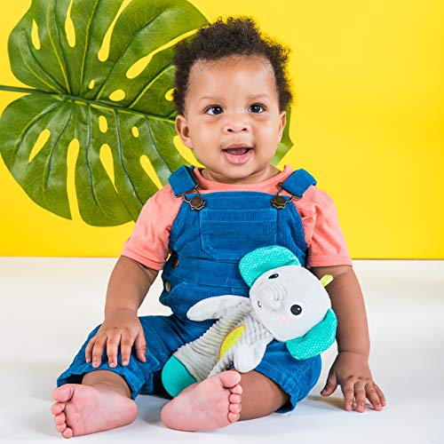 Bright Starts Snuggle and Teethe Plush Teething Baby Toy - Elephant, Crinkle Fabric, Ages 0 Months +