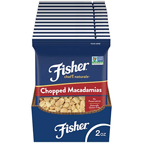 Fisher Chopped Macadamia Nuts, 2 Ounce (Pack of 12), Dry Roasted, Unsalted, Naturally Gluten Free, No Preservatives, Non-GMO, Keto, Paleo, Vegan Friendly