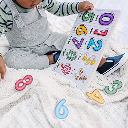 Melissa and Doug Lift and See Numbers Wooden Peg Puzzle - 10 Pieces - FSC-Certified Materials