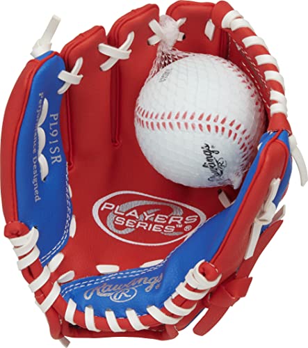 Rawlings Players Series 9' Youth Baseball Glove Left Hand Throw, Red/Blue
