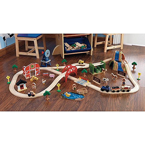 KidKraft Wooden Rural Farm Train Set with 75 Pieces, Children's Toy Vehicle Playset, Gift for Ages 3+