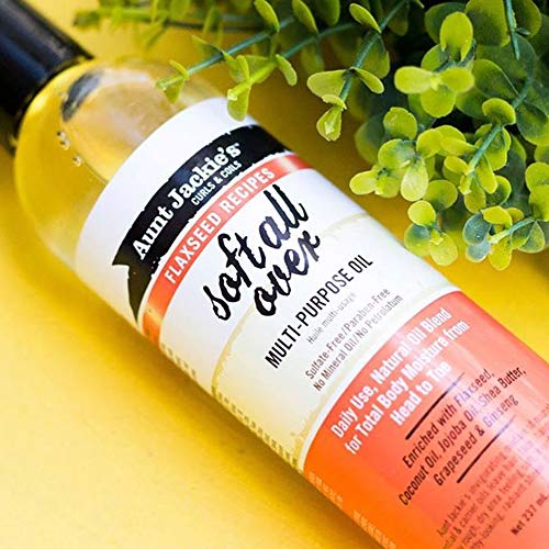 Aunt Jackie's Flaxseed Recipes Soft All Over, Multi-Use Oil for Hair and Body, Enriched with Flaxseed, Avocado, Coconut Oil and Marshmallow Root, Bottle 8 Fl Oz