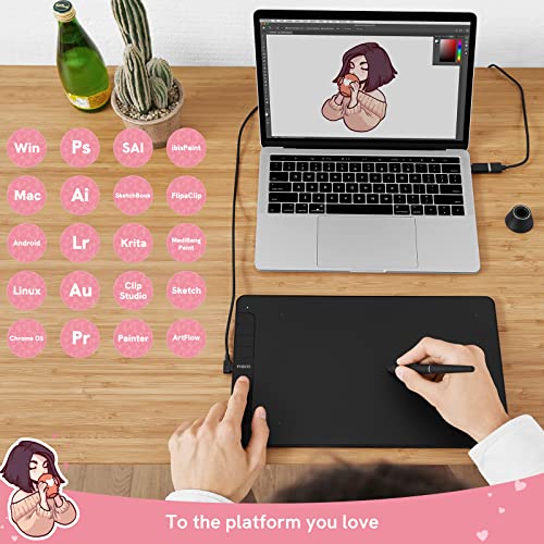 Graphics Drawing Tablet, PNBOO PN1060 10 x 6 inch Large Graphic Tablet with 8192 Passive Pen 8 Hot Keys, for Paint, Design, Art Creation Sketch, for Chromebook/Linux/Android/Windows/Mac