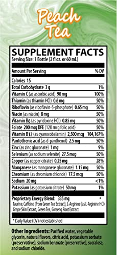 Zipfizz 2oz Energy Shot - Peach Tea Flavor | Hydrating Electrolyte Drinks w/Liquid B12, Caffeine, Ginseng, and Vitamins | Low Carb, Gluten Free, Sugar Free Energy Drink (6 Pack)