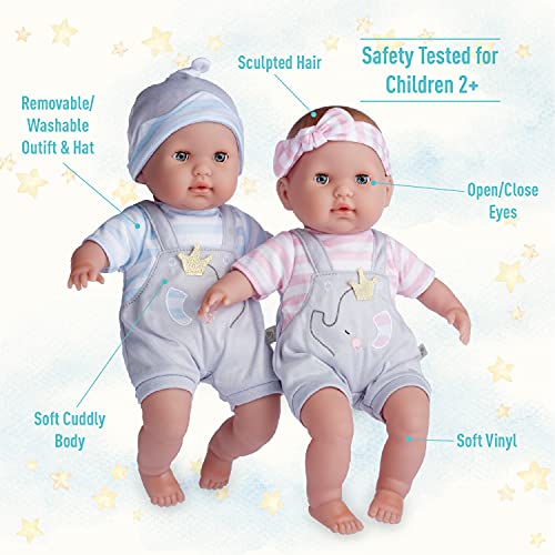 Berenguer Boutique 30050 TWINS- 15” Soft Body Baby Dolls - 12 Piece Gift Set with Open/Close Eyes- Perfect for Children 2+