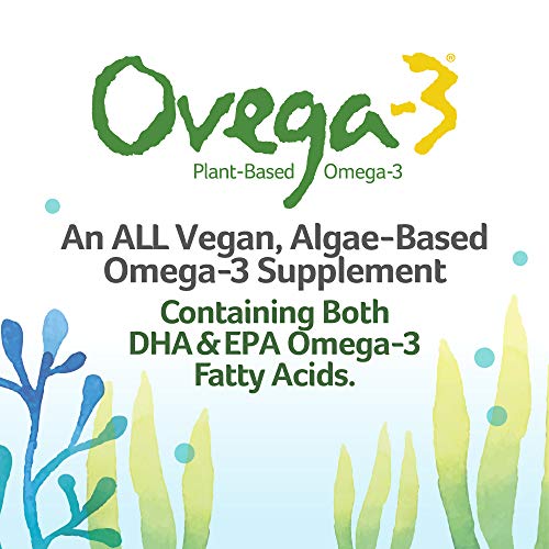 Ovega-3 Vegan Algae Omega-3 Daily Supplement, Supports Heart, Brain and Eye Health*, 500 mg Omega-3s, 135 mg EPA + 270 mg DHA, Fish Oil Alternative, No Fishy Aftertaste, Vegetarian Softgels 60 CT