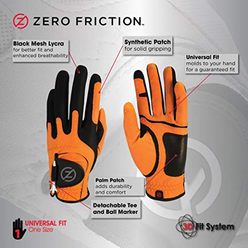 Zero Friction Men's Golf Gloves, Right Hand, One Size, Orange