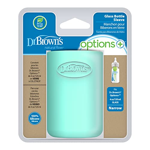 Dr. Brown’s Natural Flow® Options+™ Glass Baby Bottle Sleeves, 100% Silicone, 4 oz, Narrow, Mint