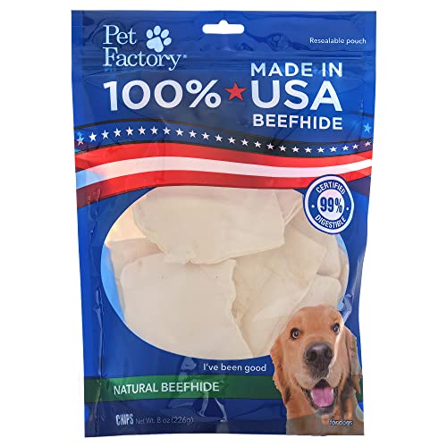 Pet Factory 100% Made in USA Beefhide Chips Dog Chew Treats - Natural Flavor, 8 oz
