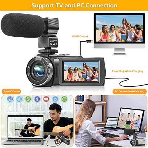WZX Video Camera Camcorder, Full HD 30FPS 36MP 16X Digital Zoom Digital Camera,IR Night Vision Vlogging Camera, YouTube Camera with External Microphone, Lens Hood, Stabilizer, Remote Control