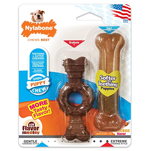 Nylabone Just for Puppies Teething Chew Ring Bone and Toy Flavor Medley and Chicken Flavor X-Small/Petite (1 Count)