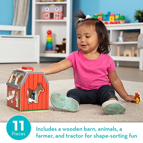Melissa and Doug Wooden Take-Along Sorting Barn Toy with Flip-Up Roof and Handle, 10 Wooden Farm Play Pieces - Farm Toys, Shape Sorting And Stacking Learning Toys For Toddlers And Kids Ages 2+