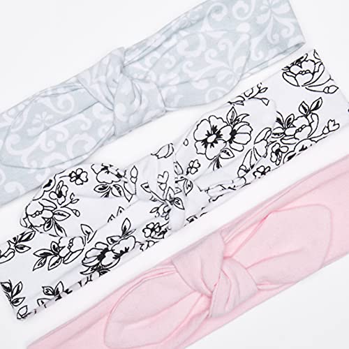 Hudson Baby Infant Girl Cotton Headband and Scratch Mitten Set Toile, 0-6 Months