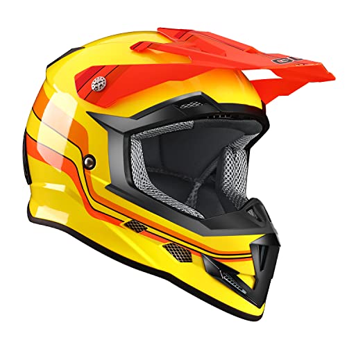 GLX GX623 DOT Kids Youth ATV Off-Road Dirt Bike Motocross Motorcycle Full Face Helmet Combo Gloves Goggles for Boys and Girls (Retro Yellow, X-Large)