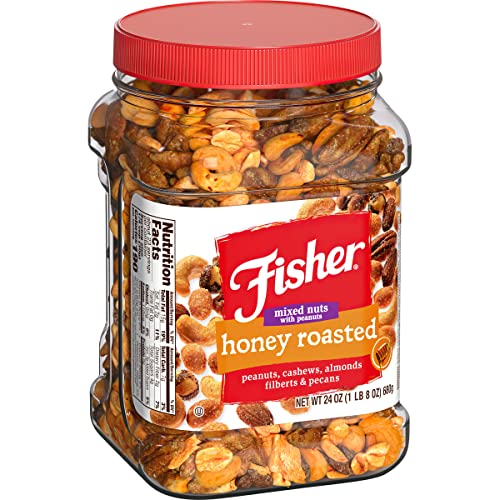 Fisher Snack Honey Roasted Mixed Nuts with Peanuts, 24 Ounces, Peanuts, Cashews, Almonds, Filberts, Pecans