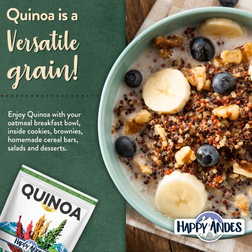 Happy Andes Tri-Color Organic Whole Grain Quinoa Non-GMO, Non Gluten, Ready to Cook Food for Oats and Seeds Recipes, Healthy Meal with Vitamins and Protein, Best Value, 3 lb