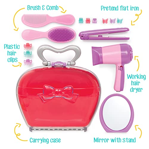 Play Circle by Battat – Pink Beauty Shop Hairdressing Set – Mirror, Brush Kit, Working Hair Dryer with Sounds and Air, Salon Accessories – Pretend Play Styling Toys for Girls Ages 3 and Up (15 Pieces)