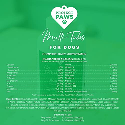 Project Paws Advanced Chewable Multivitamin for Dogs - Puppy and Senior Dog Vitamins w/ Vitamin C, Vitamin B12, and Vitamin D3 - Dog Immune Supplement - Liver Flavor - 180 ct., White