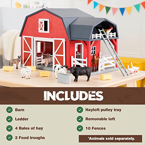 Terra By Battat Wooden Animal Barn - Toy Barn Farm Playset - Pretend Play Toys For Kids Ages 3+ (20 Piece)