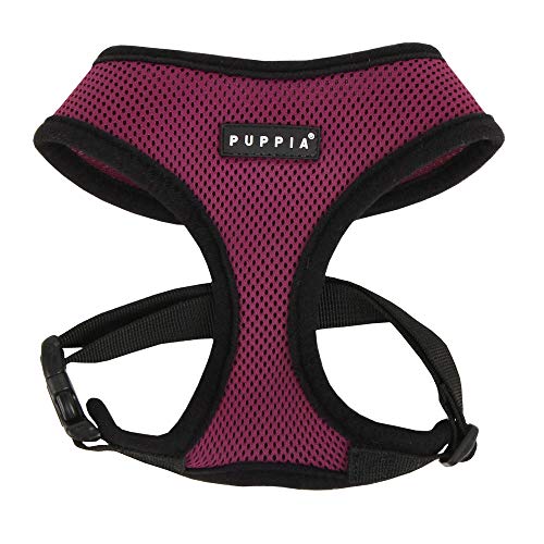 Puppia Soft Dog Harness No Choke Over-The-Head Triple Layered Breathable Mesh Adjustable Chest Belt and Quick-Release Buckle, Purple, X-Small