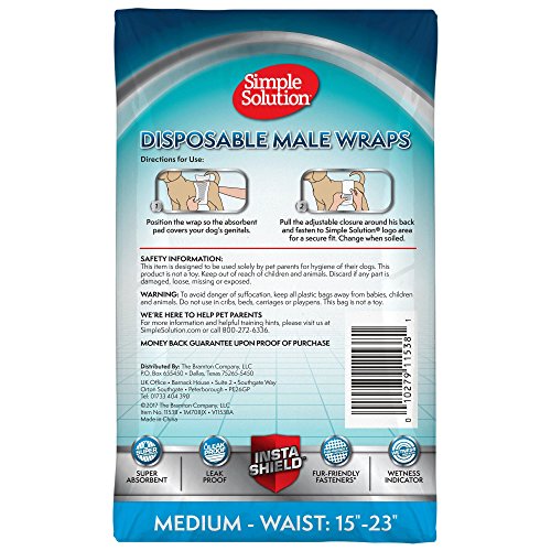 Simple Solution Disposable Dog Diapers for Male Dogs | Male Wraps with Super Absorbent Leak-Proof Fit | Excitable Urination, Incontinence, or Male Marking | Medium | 12 Count