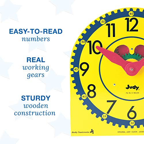 Carson Dellosa 13.5' x 13' Large Judy Clock, Kindergarten – Grade 3 Colorful Wooden Toy Clock for Learning to Tell Time, Learn How to Tell Time Teaching Clock