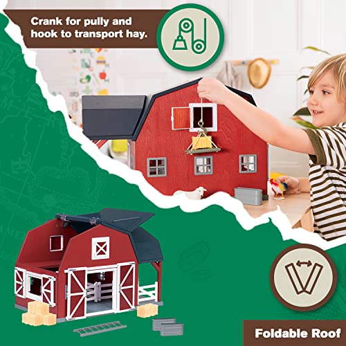 Terra By Battat Wooden Animal Barn - Toy Barn Farm Playset - Pretend Play Toys For Kids Ages 3+ (20 Piece)