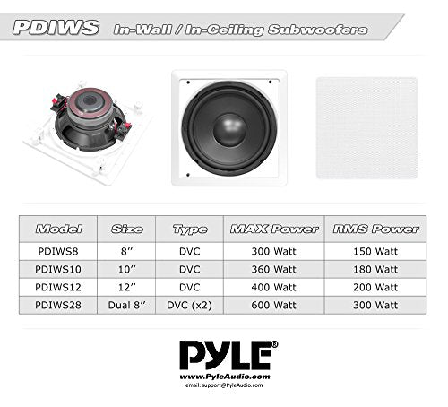 Pyle Ceiling Wall Mount Enclosed Speaker - 360 Watt Stereo In-wall / In-ceiling 10' Enclosed Full Range Subwoofer Speaker System - 40Hz-3kHz Frequency Response, 8 Ohm, Flush Mount PDIWS10 (White)