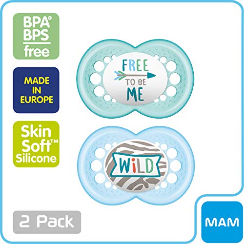 MAM Original Baby Pacifier, Nipple Shape Helps Promote Healthy Oral Development, Sterilizer Case, 6-16 Months, Attitude/Boy, 2 Piece Set (Pack of 1