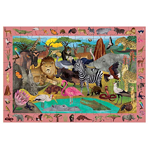 Mudpuppy African Safari Search and Find Puzzle, 64 Pieces, 23” x 15.5” – Jigsaw Puzzle for Kids Age 4+, Colorful Illustrations of Animals, Insects and Plants, Complete Puzzle to Find 40+ Hidden Images