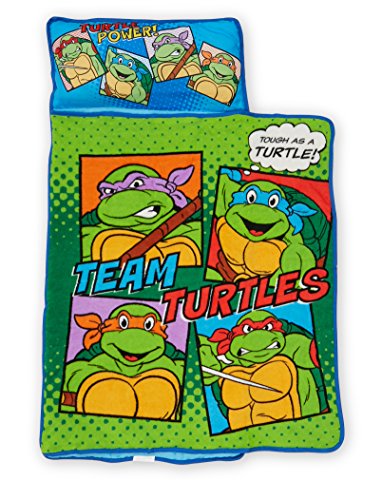 Teenage Mutant Ninja Turtles Toddler Nap Mat - Includes Pillow and Fleece Blanket – Great for Boys and Girls Napping at Daycare, Preschool, Or Kindergarten - Fits Sleeping Toddlers and Young Children