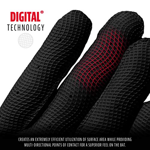 Franklin Sports MLB Digitek Baseball Batting Gloves - Black/Black Digi - Adult Small