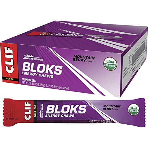CLIF BLOKS - Energy Chews - Mountain Berry - Non-GMO - Plant Based Food - Fast Fuel for Cycling and Running -Workout Snack(2.1 Ounce Packet, 18 Count) - (Assortment May Vary)