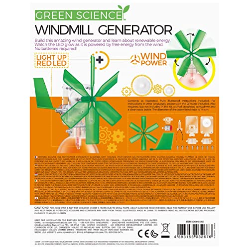4M Toysmith, Green Science Windmill Generator Kit, DIY Science Kit With LED Lights, For Boys and Girls Ages 8+ (Packaging May Vary)