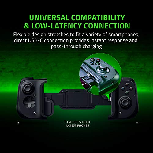 Razer Kishi Mobile Game Controller / Gamepad for Xbox Android USB-C: Game Pass Ultimate, xCloud, Cloud Gaming - Passthrough Charging - Low Latency Phone Controller Grip - Samsung, Pixel, and more